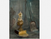 Natiurmortas su sporto trofeju ir šiupeliuku_ Still Life with Sport trophy and showel, 105x75,oil,canvas, 2014